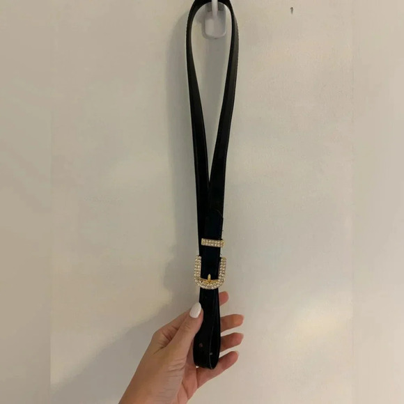 Vintage Black Belt with Jeweled  Buckle - Picture 2 of 6